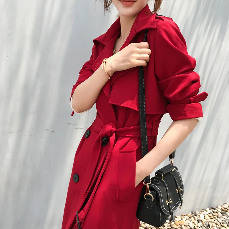 Тренчкот женский классический с поясом Модный повседневный простой двубортный