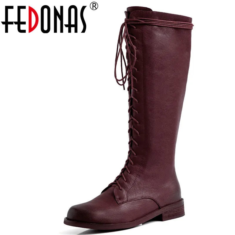 Женские сапоги до колена FEDONAS теплые вечерние из натуральной кожи с перекрестной