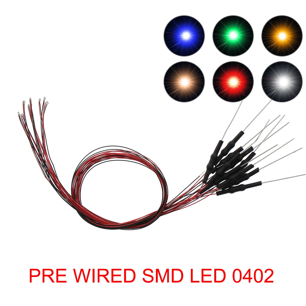 20pcs Pre-wired SMD 0402 LED Light Model Train Pre-soldered Micro litz wired LED White Warm Red Blue Green Orange Yellow
