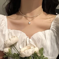 new korean fashion natural pearl necklace girl lovely double deck clavicle chain necklace women jewelry party gift jewelry