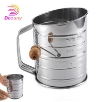 deouny mesh 3 cup hand cranked flour sifter kitchen gadget hand operated flour sieve cup single layer baking tools for cake fine