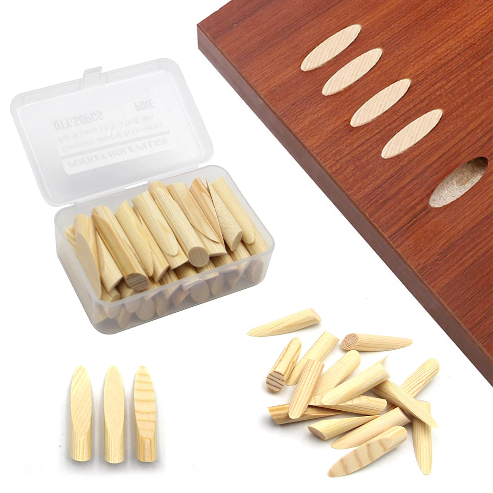 

50pcs Solid Wood Pocket Hole Plugs Woodworking Furniture Joining Accessories DIY for 9.5MM Drill Bits with Storage Box