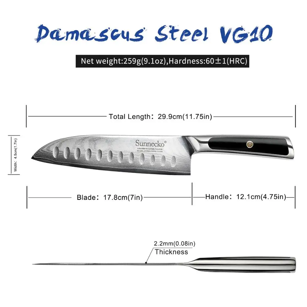 SUNNECKO Премиум Santoku Универсальный нож дамасский японский VG10 Core стальной клинок G10