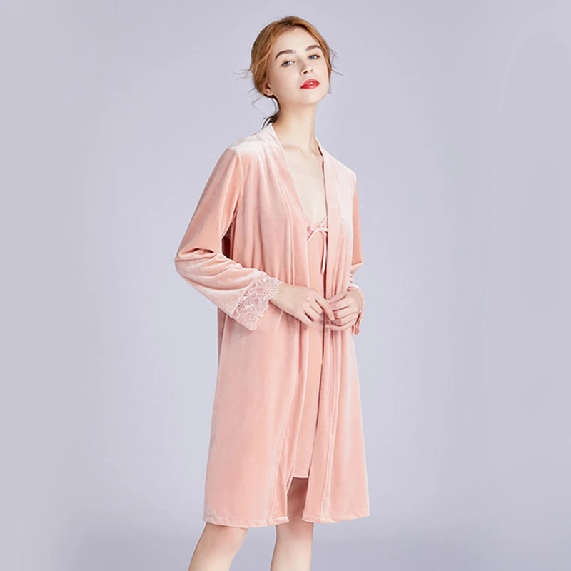 Халат-кимоно Женский велюровый пикантный Шелковый Свадебный комплект из 2