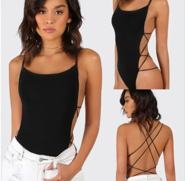 Hirigin Sexy Bodysuits Women Backless Lady Solid Black Body Clubwear Playsuit Sleeveless Rompers XS-L | Тематическая одежда и