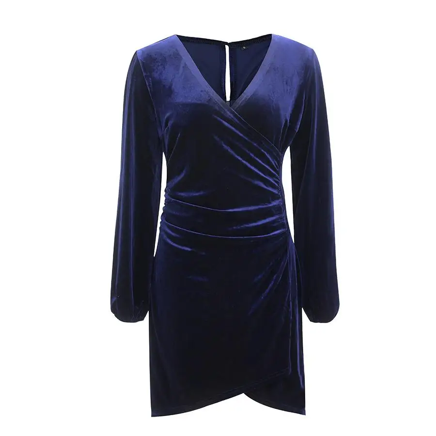 

2020 Autumn Short Party Dress Women Winter Velvet Dress Ladies Sexy V-neck Elegant Pencil Dress Female Long Sleeve Vintage Dress