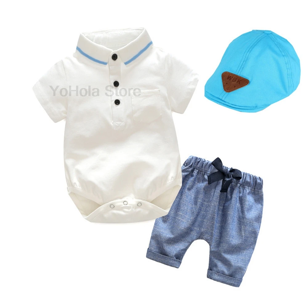 

Baby Cotton Suit Newborn Summer Rompers Infant Baby Jumpsuit Shirts+Shorts+hat 3Pcs Bebe Baby Boys Girls Cute New Clothes