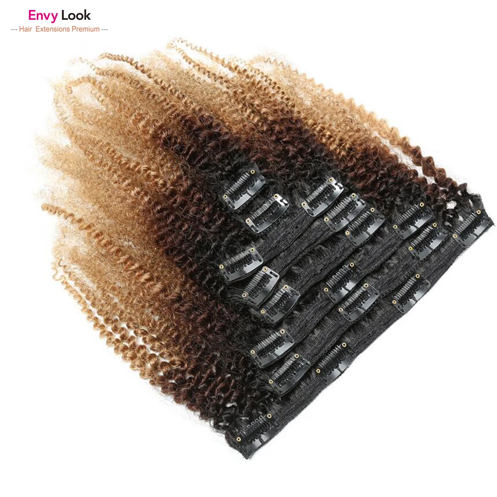 Envy Look Ombre 1B 27 афро кудрявые бразильские человеческие волосы 8 шт. 18 зажимов 120 г