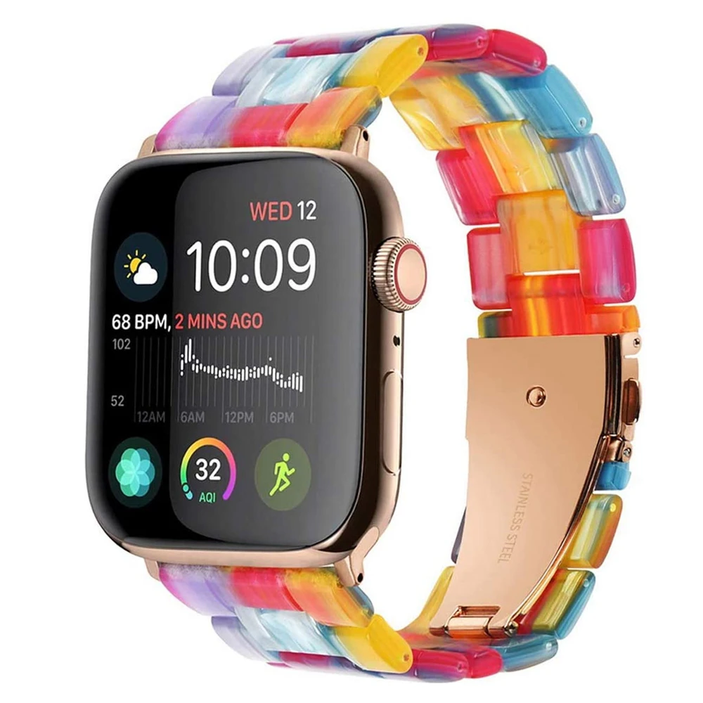 

pulseira for apple watch band 44 40mm Series 5 4 strap for iwatch correa 3 42 38mm Lightweight Resin watchbands rainbow Bracelet