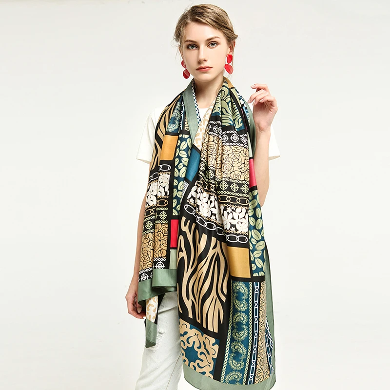 

2020 New Winter Twill Blended Window Printing Scarves For Women Satin Hijab Scarf Female Fashion Shawl Scarfs For Ladies