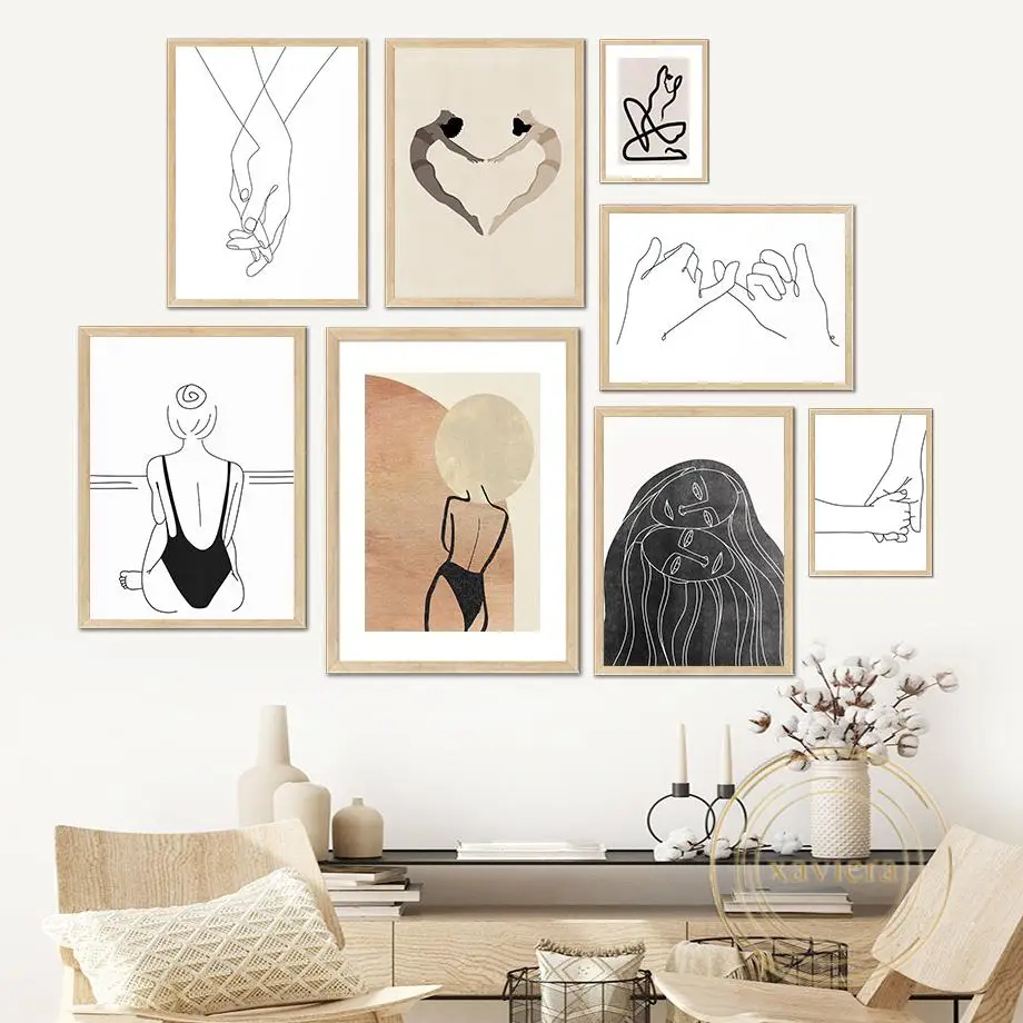 Абстрактная линия, постер с женским сердцем и руками, Скандинавская Настенная картина на холсте, Современная Минималистичная картина для декора гостиной