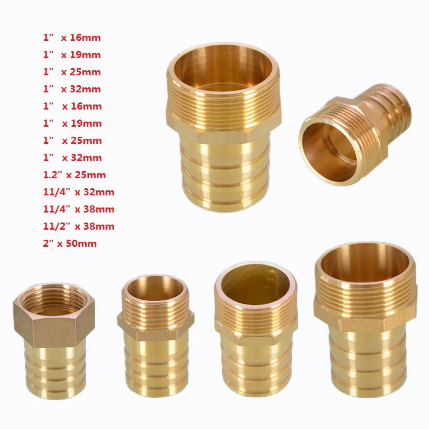 

BSP Brass 1" 11/4" 11/2" 2" Male/Female Thread x Barb Hose Tail End Connector Fitting For Air Fuel Pipe Fitting Adapter