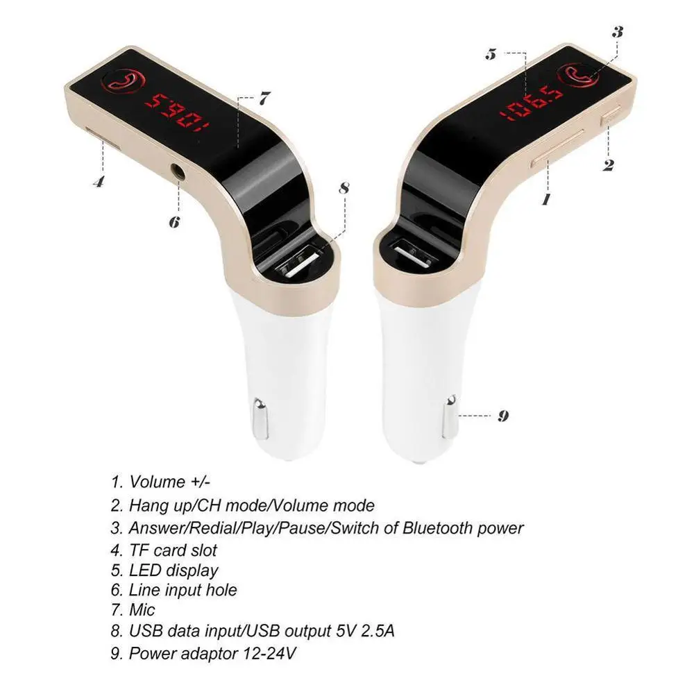 G7 автомобиля памяти Hands-free ЖК-дисплей дисплей 4 в 1 Bluetooth FM передатчик модулятор Автомобильный комплект MP3 плеер 2.1A точечное дымовое отверстие