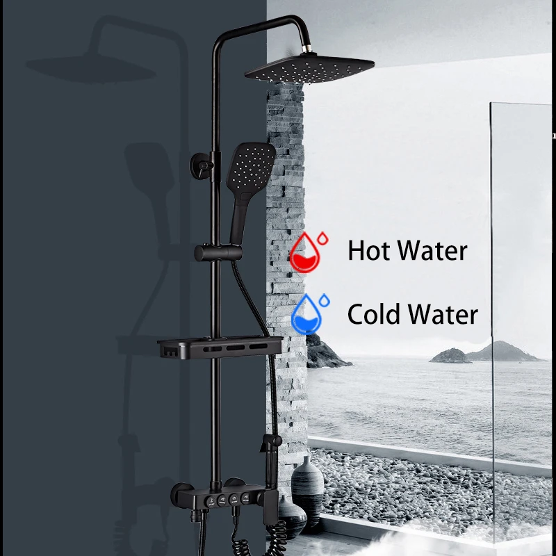 Набор для душа ванной черный матовый Интеллектуальный термостат с дождевой