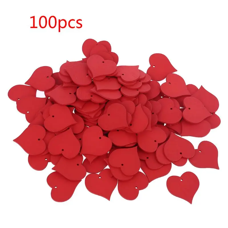 

100pcs Wooden Love Heart Slice Pieces with Holes DIY Craft Scrapbooking Wedding Party Decor