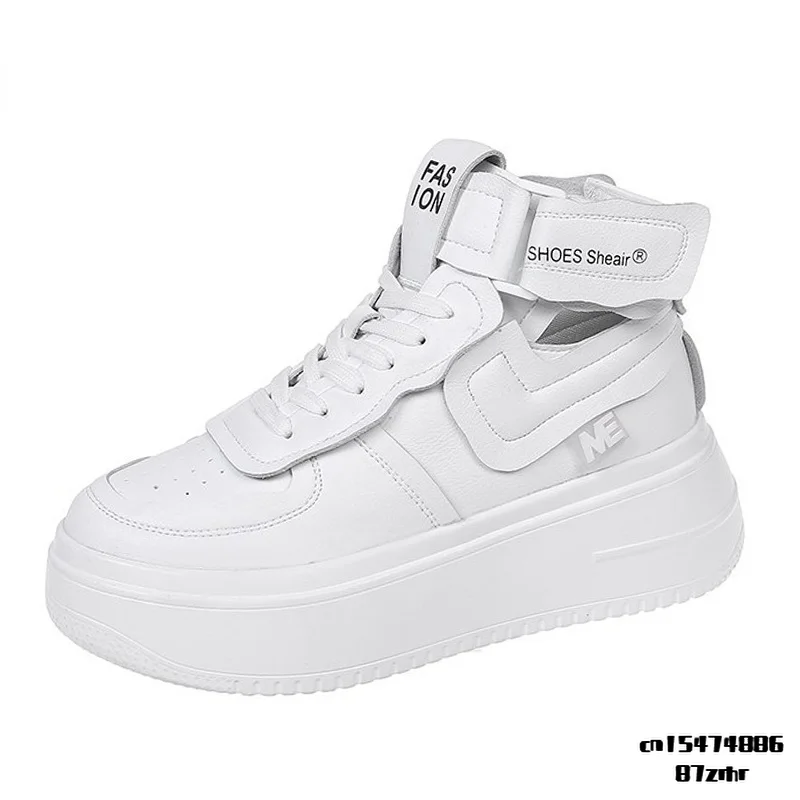 

High-Top Sneakers Women's Platform Shoes Korean Fashion White Vulcanized Shoes PU Chunky Sneakers Women Zapatos De Mujer