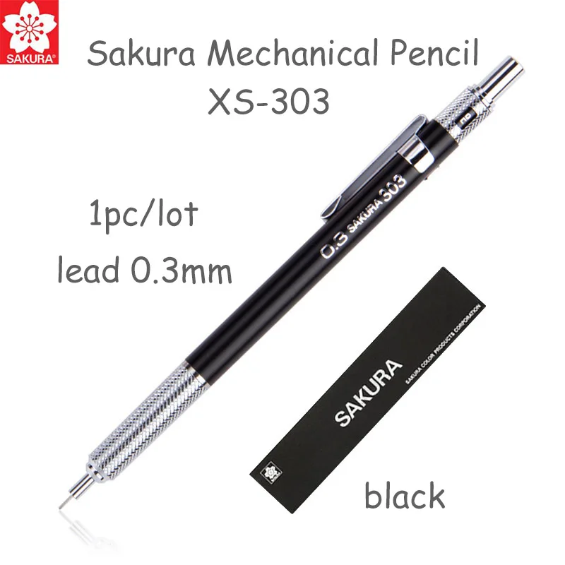 1 шт. Sakura XS-30 механический чертежный карандаш с ластиком сверху многоразового использования 0,3 мм 0,5 мм свинцовые выдвижные эскизные карандаши - Цвет: 1pc black skr xs303