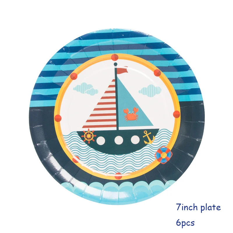 7inch plate 6pcs Морские вечерние предметы декора для дня рождения детей, предметы декора для вечеринок и дней рождения, декоративные одноразовые бумажные тарелки, бумажные стаканчики, посуда для душа ребенка - Цвет: 7inch plate 6pcs