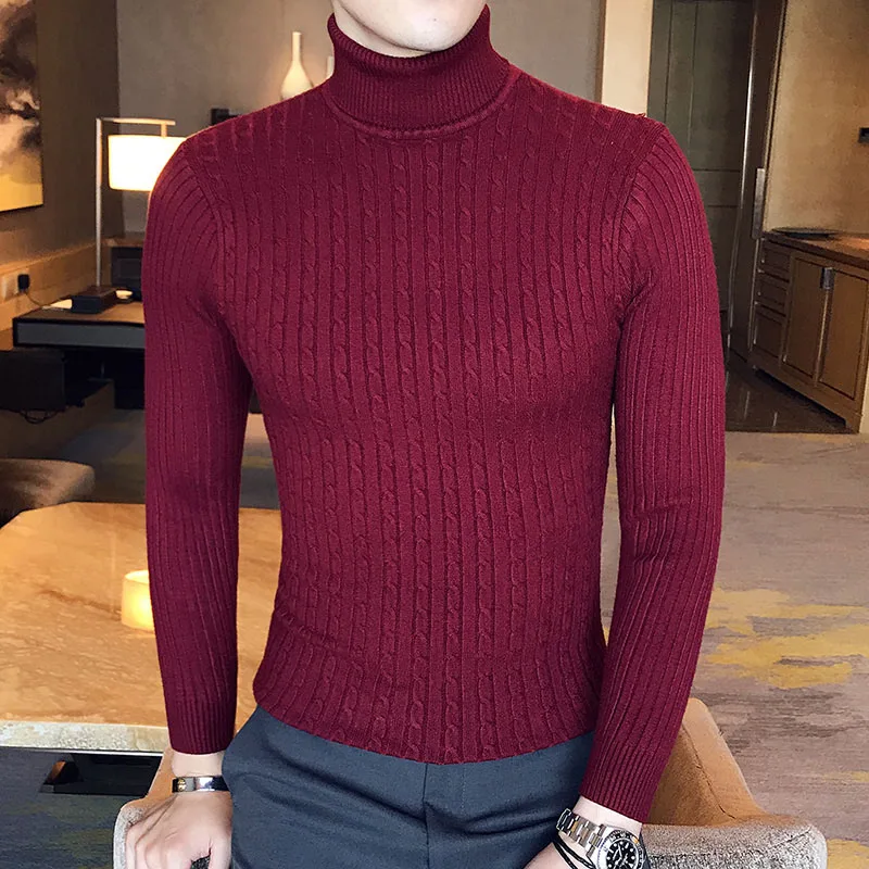 

Winter Turtleneck Sweater Warm Stretch Wool Knitted Pullover Korean Long Sleeve Mens Sweaters Classic Solid Bottoming Knitwear