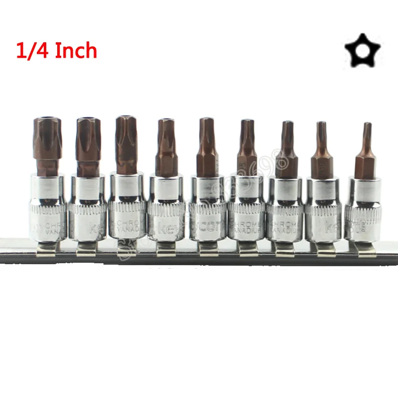 NO1 9PCS T10-T50 отвертка Pentalobe Набор бит 1/4 3/8 дюймов Торцевая головка торкс фигурная отвертка material материал Авто Ремонт ручной инструмент - Цвет: NO1 9PCS