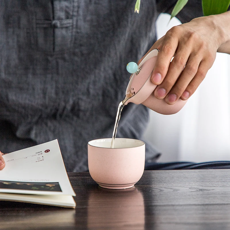 Розовый синий керамика один горшок одна чашка чайные наборы портативные для
