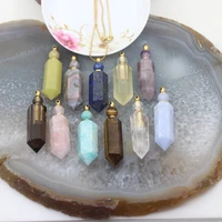 hexagon prism perfume bottle plated gold necklace pendantsnatural gems stone points essential oil diffuser vial charms jewelry