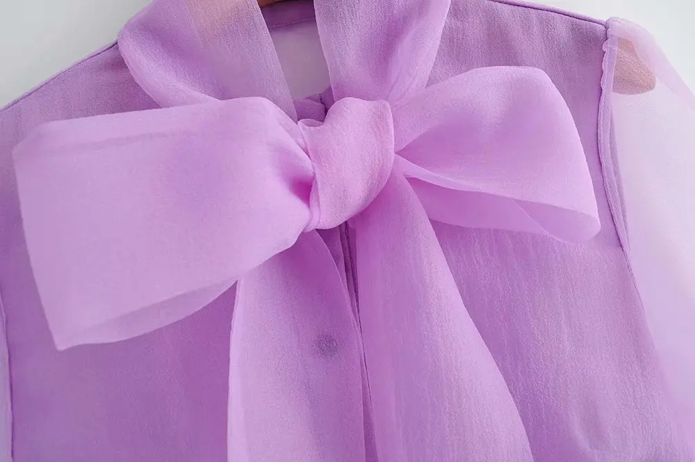 Женская сексуальная прозрачная Повседневная блуза из органзы с бантом на