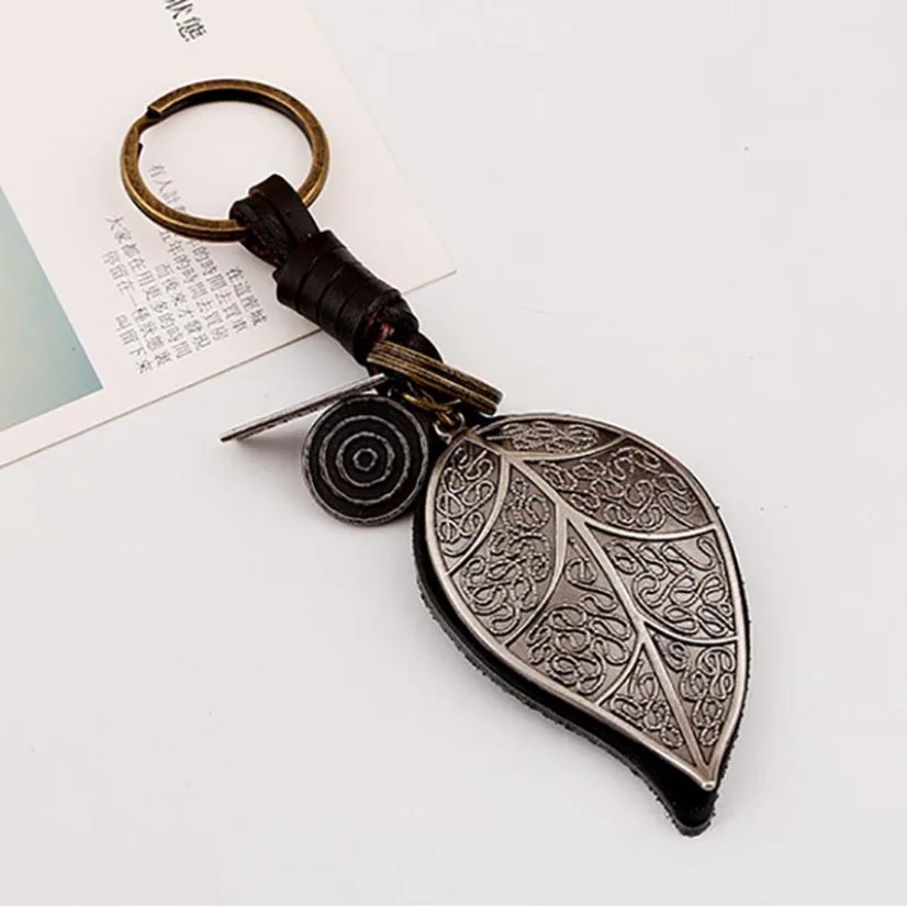 Винтаж из воловьей кожи лист брелок для мужчин в стиле панк цепи ручной работы