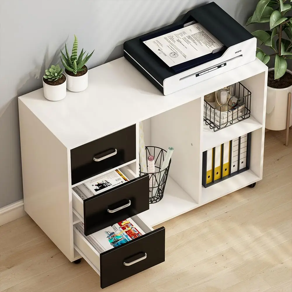 Деревянные Большие современные 3 ящика шкафы с открытыми полками для хранения 39