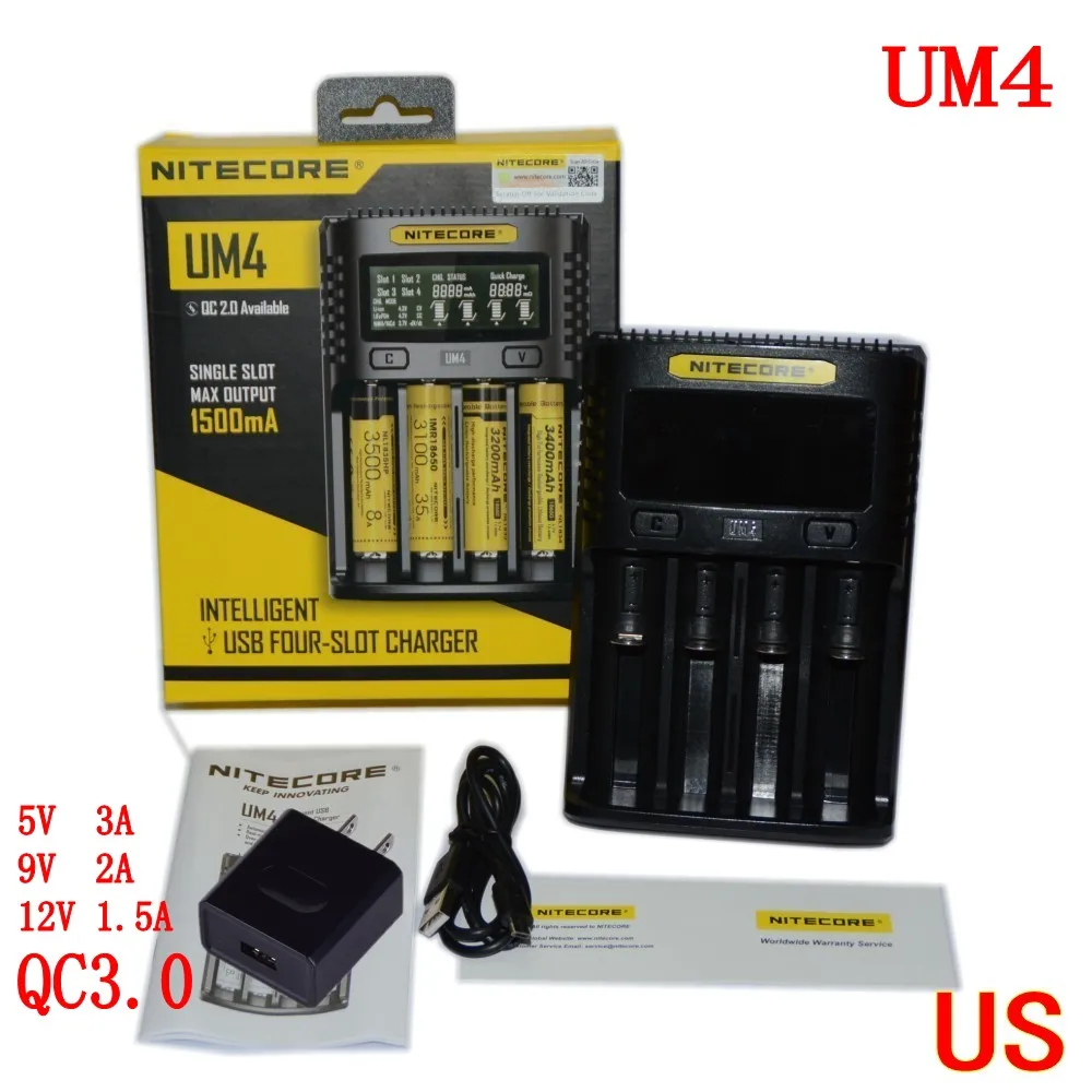 UM4 US NITECORE UM2 UM4 автоматическое универсальное быстрое зарядное устройство интеллектуальное USB Двухслотовое зарядное устройство ЖК-дисплей литий-ионный IMR аккумулятор 18650 21700 - Цвет: UM4 US