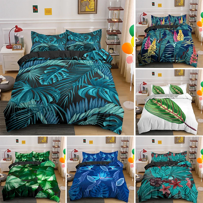 Tropical Leaves Bedding Set Plants Quilt Duvet Cover Queen King Size And Pillowcase Bedclothes For Bedroom