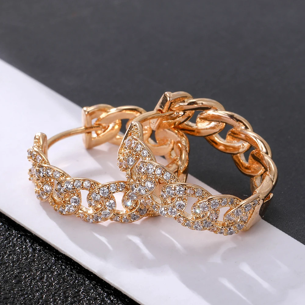 

Punk Cuba Link Chain Earrings for Women Accessories Elegant CZ Zircon Hoop Earring Gold Silvery Round Luxuries Jewelry Gift 2020