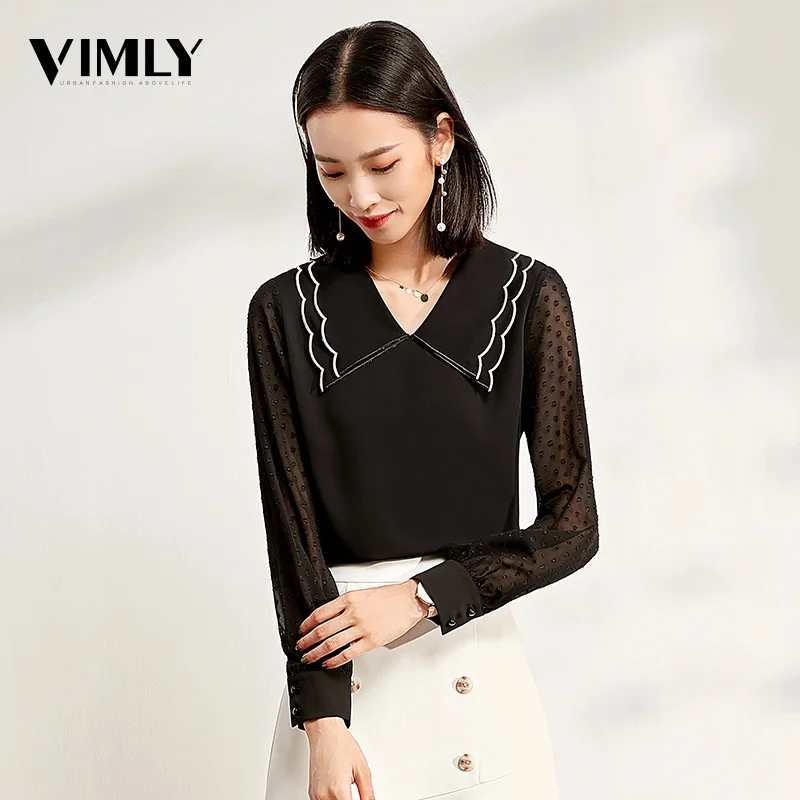 Vimly Женская милая блузка с воротником в стиле Питера Пэна Офисная женская