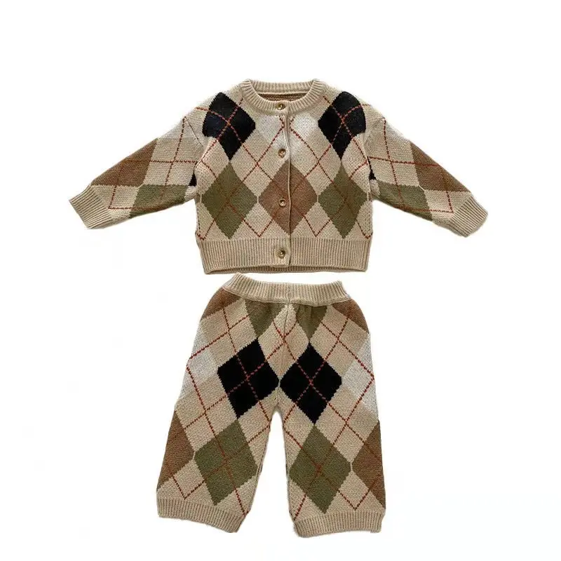 

2021 Korean Style Autumn New Children's Clothing Babys Sweater Cardigan Jacket for Kids Pants Jacquard