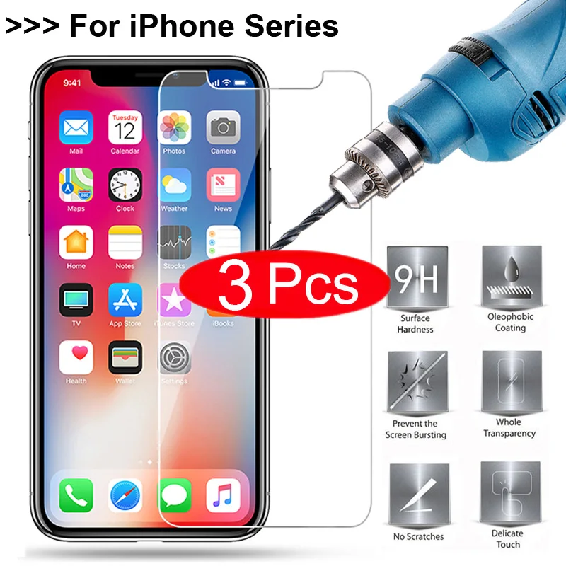 3 шт. чехол для iPhone XS X 11 Pro Max XR 8 7 6 6S Plus 5 5S 5C SE 4 4S на Закаленное стекло Защитная