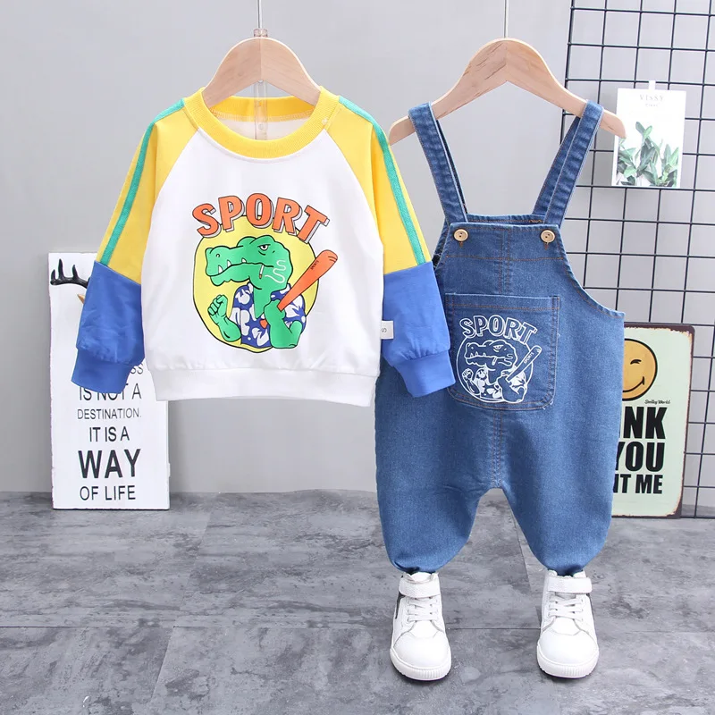 Children Clothes Autumn Baby Boys Girls Cartoon T Shirt Jeans Pants 2Pcs/sets New Spring Kids Infant Clothing Toddler Sportswear | Детская