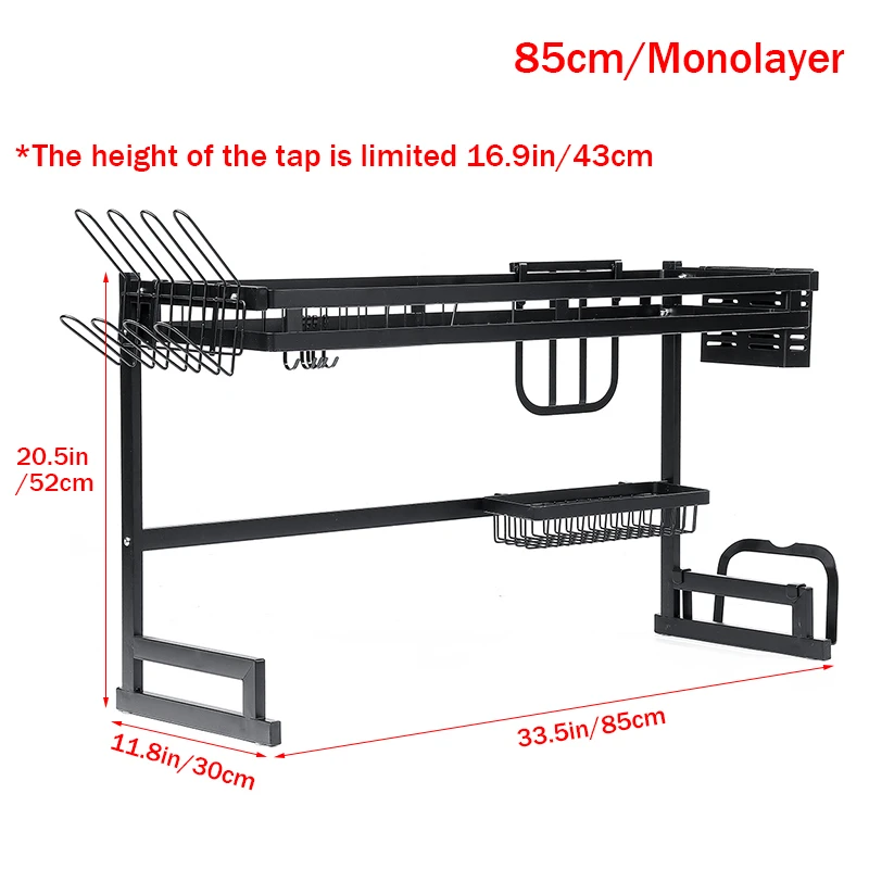 85cm 1-tier 1/2 слоев многофункциональная Нержавеющая сталь сушилка для посуды устойчивая раковина сливной шкаф-органайзер для кухни полка для тарелок сушилка над раковиной черный - Цвет: 85cm 1-tier