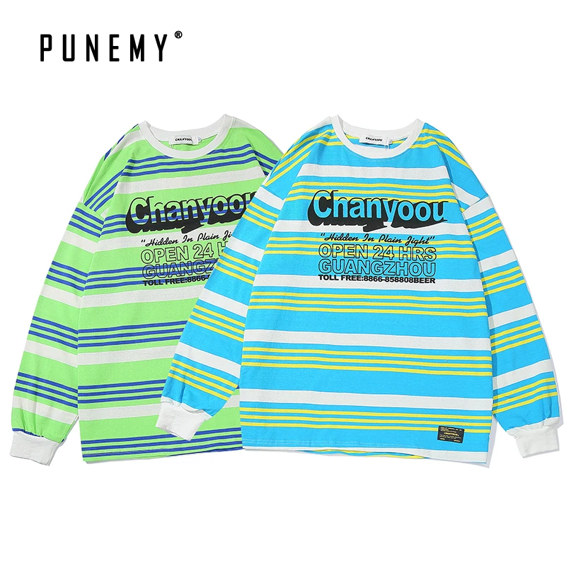 Мужские футболки с длинным рукавом в винтажном стиле полоску надписями хип хоп