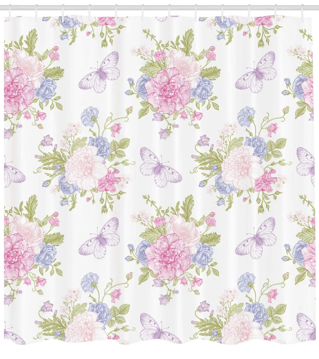 Потрепанная шикарная занавеска для душа с цветами цветочный дизайн бутонами и