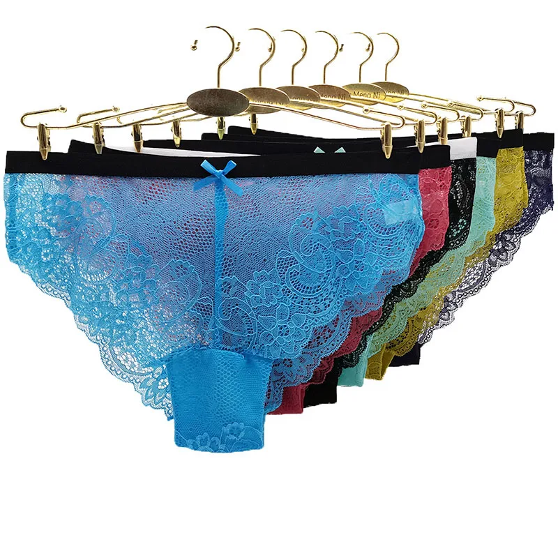 

12Pcs Hollow Out Women's Panties Ladies Lace Sexy Lingerie Minimalist Style Quick-drying Cotton Underwear Girls Low-rise Briefs