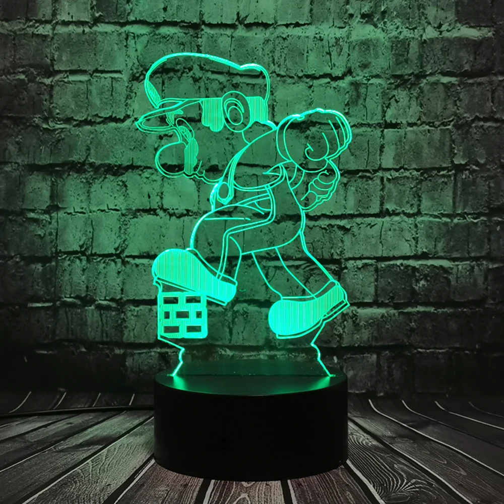 Игровой рисунок 3D ходьба Марио мультфильм детский сон спальня LED Настольный