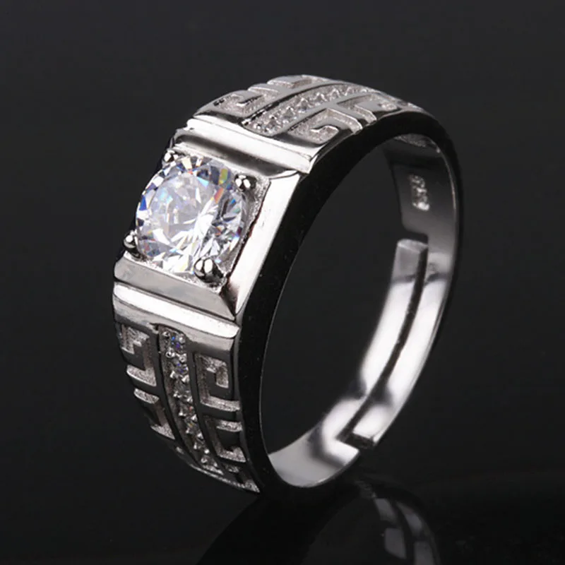 Кольцо мужское из серебра 925 пробы регулируемое вечерние с фианитами | Украшения