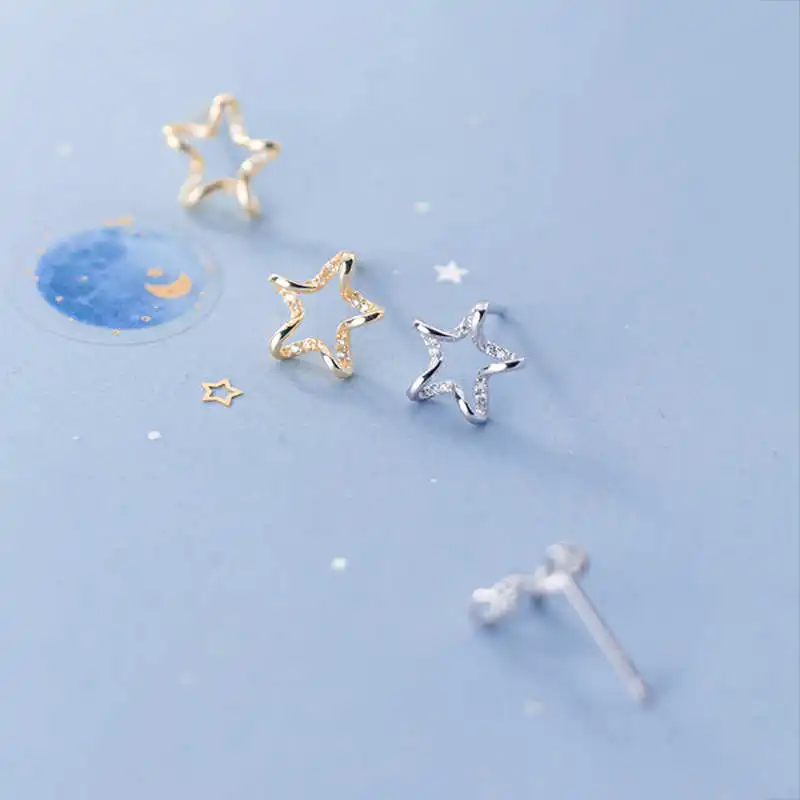 

PONYKISS Real S925 Sterling Silver Hollow Stars Zircon Elegant Stud Earrings Women Anniversary Jewelry Accessory Minimlist Gift