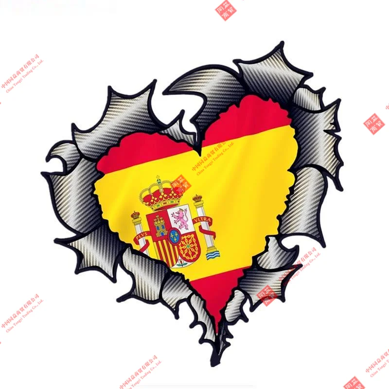 

Design Creative Styling Ripped Torn Metal Heart Carbon Fibre with Spain Spanish Flag Motif External Car Kk Racing Stickers