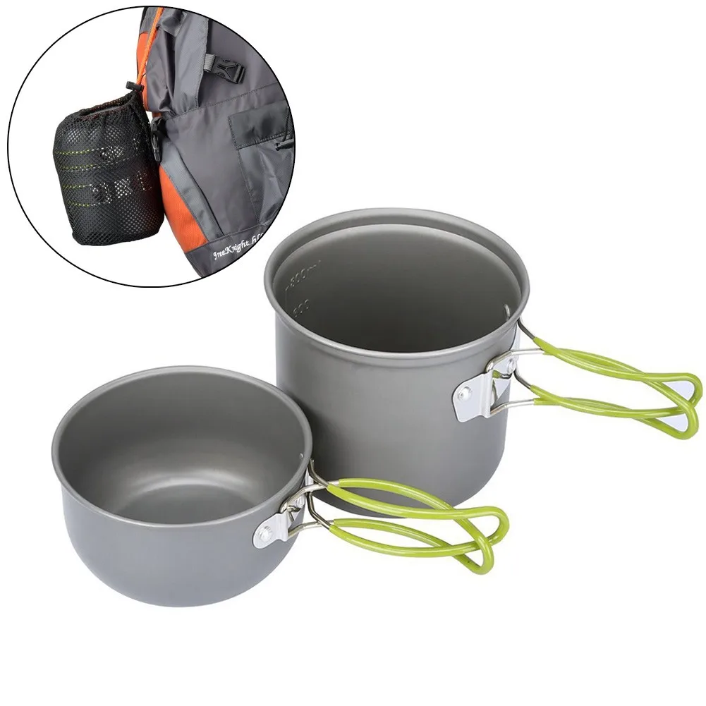 

2Pcs Camping Pots Ultralight Portable Outdoor Camping Cook Cooking Cookware Set Aluminium Pots Pans Hiking Picnic