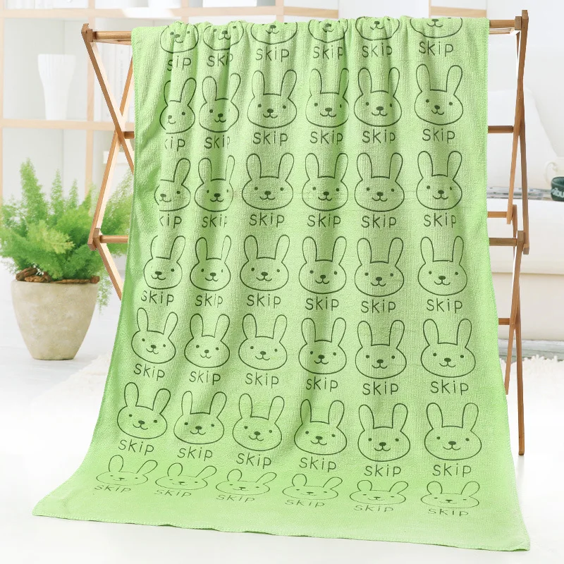 Rabbit 1-Green 70*140 см высококачественное Впитывающее банное полотенце из микрофибры с кроликом для ванной комнаты, мягкое однотонное полотенце с рисунком для взрослых - Цвет: Rabbit 1-Green
