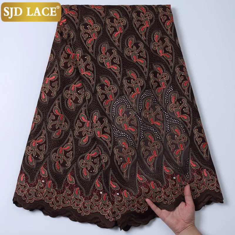 

SJD LACE African Lace Fabric With Stones Embroidery Swiss Voile Lace In Switzerland High Quality Nigerian Lace Fabric Sew 2195B