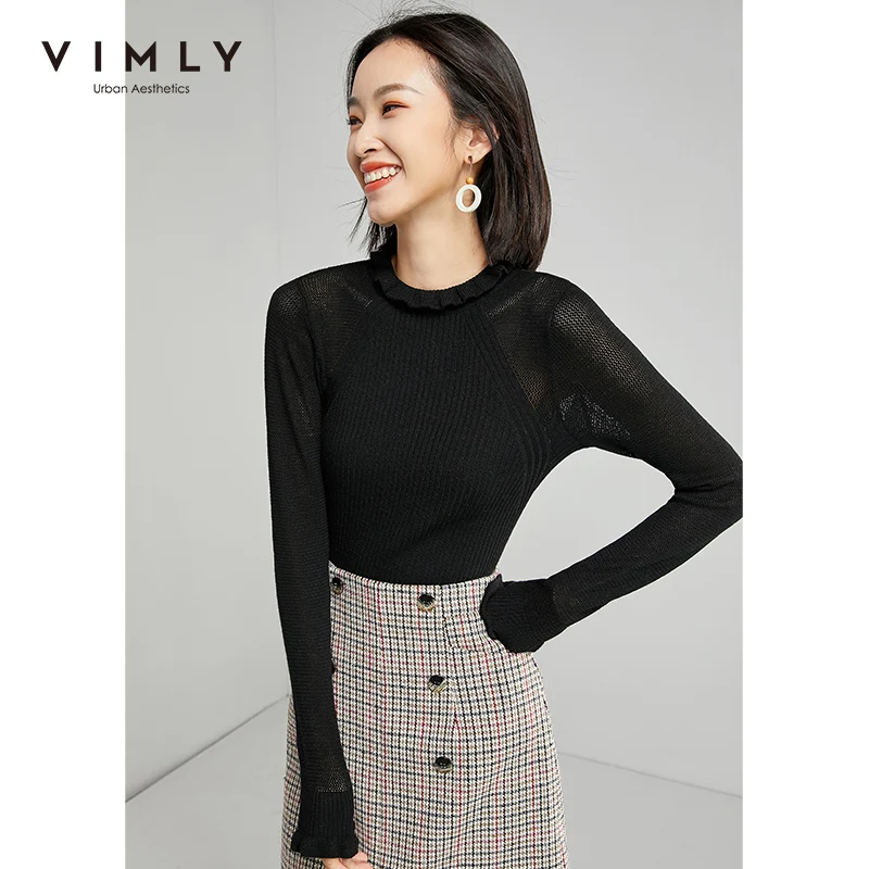Женский вязаный свитер Vimly элегантный однотонный облегающий пуловер с круглым