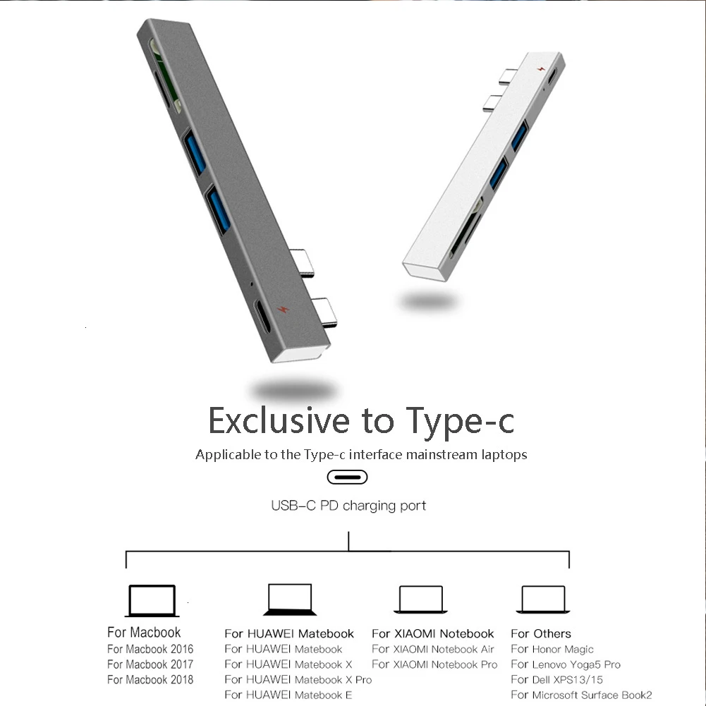 USB-C Hub с USB 3.0 портами s и кардридером SD/TF совместим новым MacBook Air 2021-2016 Pro