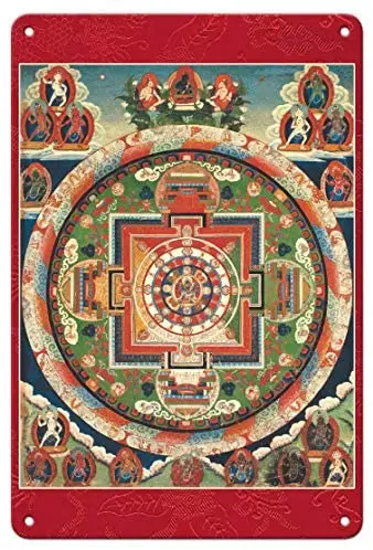 

The 62 Deity Mandala of Chakrasamvara - Tibetan Thangka Buddhist Painting - Tibet, 19th Century Metal Tin Sign